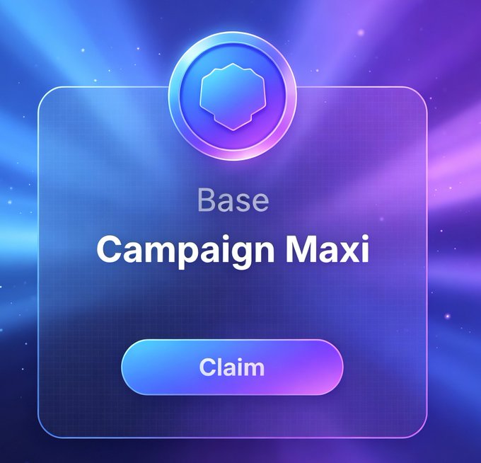 A digital rewards interface with a blue and purple gradient background displaying "Base Campaign Maxi" with a "Claim" button and a shield icon at the top.