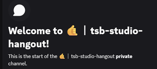 A Discord welcome screen reads "Welcome to 👍 | tsb-studio-hangout!" and announces the start of the private channel. The image pairs with the post to show where The Sandbox Studio is gathering its alpha creators, reinforcing the call to apply for the next cohort.