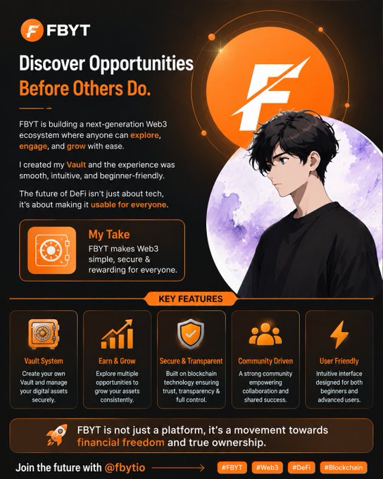 The image features an orange logo with a black and white cartoon character standing against a purple background. The text above the image reads "Discover opportunities before others do" and below it, there are descriptions of various features of the platform. The main focus is on making Web3 participation simpler and more accessible for users by providing them with a user-friendly experience that allows them to explore, engage, and grow within the platform without unnecessary complexities or hoops to jump through.