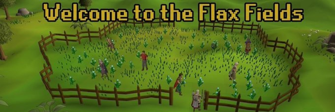 The image shows a banner reading "Welcome to the Flax Fields" featuring a fenced field with characters tending to crops, designed as community artwork for the Solana token $FLAX on Moby.