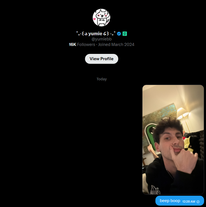 The image shows a screenshot of a social media post featuring a man making a face and using the text "beep boop". The caption provided below reads, "Beep boop is a lifestyle. A movement. try it yourself". This text connects with the person making the picture and can be related to the context or message behind their social media content, such as the post about Yumiel #63.