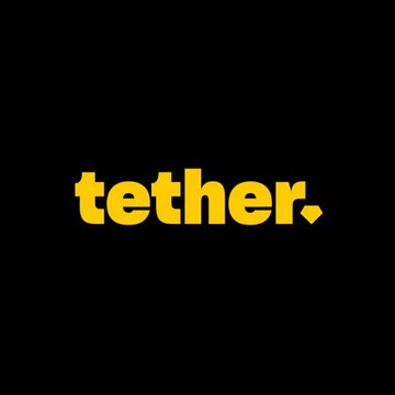 The image shows the Tether logo in bold yellow text on a black background, featuring the distinctive "tether." wordmark with a period at the end. This visual relates to the post by representing Tether ($USDT), the stablecoin that briefly surpassed Ethereum in market capitalization to become the second-largest cryptocurrency.