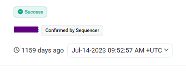 A screenshot showing a successful "Confirmed by Sequencer" transaction status from 1,159 days ago (Jul-14-2023 09:52:57 AM +UTC), commemorating the start of the poster's onchain journey on Base.