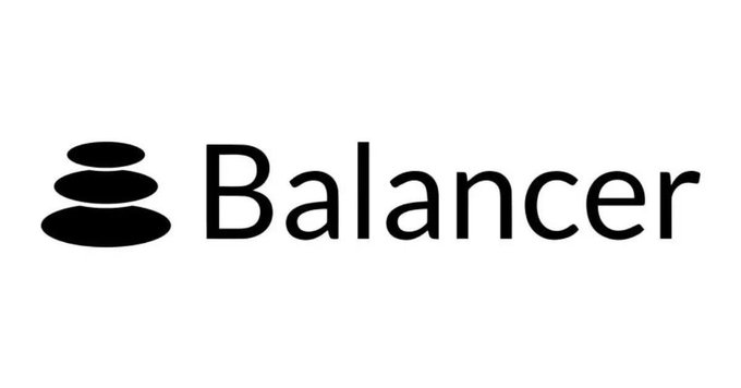 The image displays the Balancer logo, featuring a stack of three black stones beside the word "Balancer" in clean sans-serif text. This serves as the visual identifier for the DeFi protocol mentioned in the post, which is reportedly considering shutting down after experiencing a 95% revenue collapse following a $128 million exploit in November 2025.