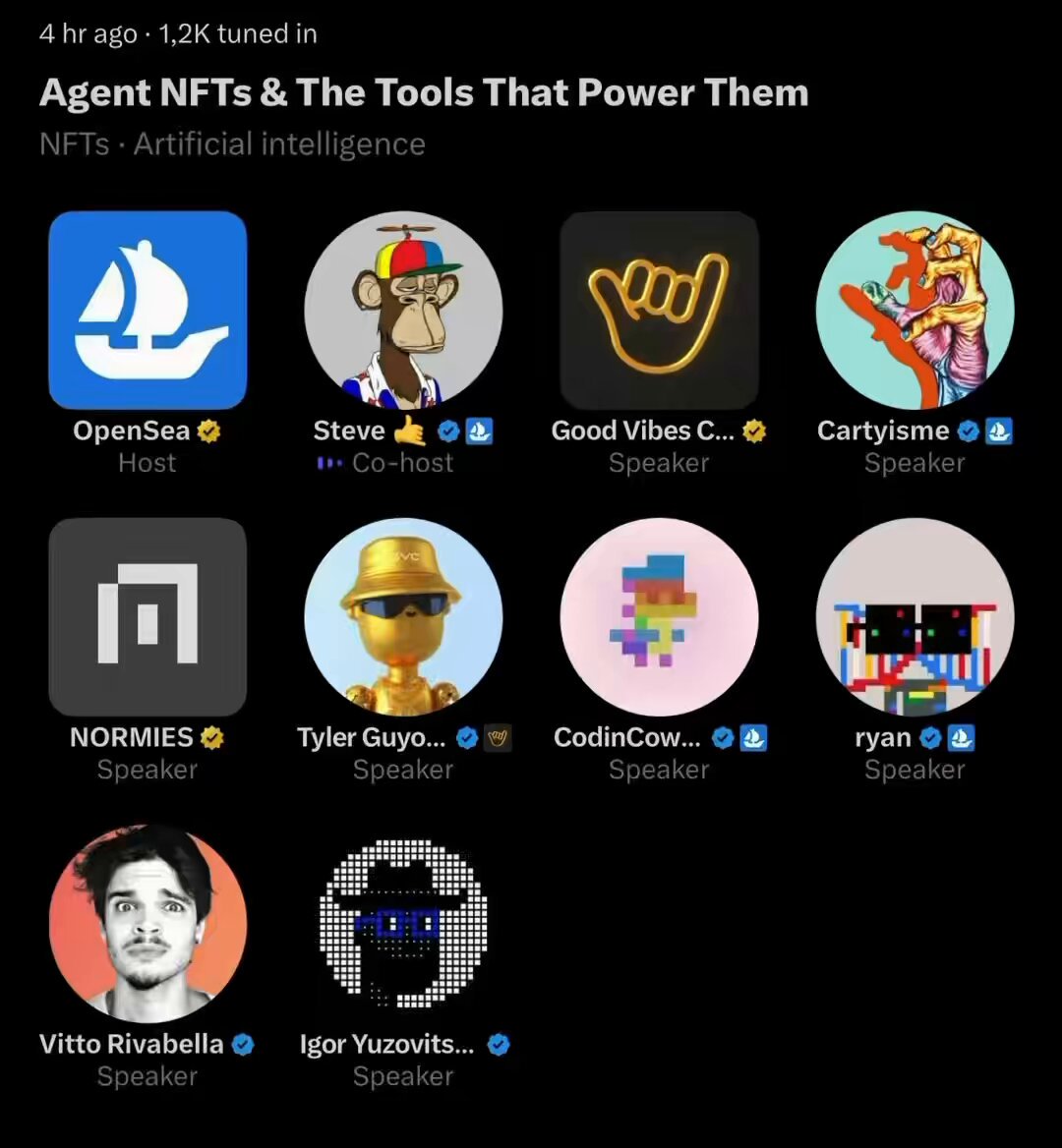 The image features a list of logos for various speakers, including one for @r_alx_z who has created a character named @Coral that looks like $DELU. The post also mentions that this character comes from @opensea.