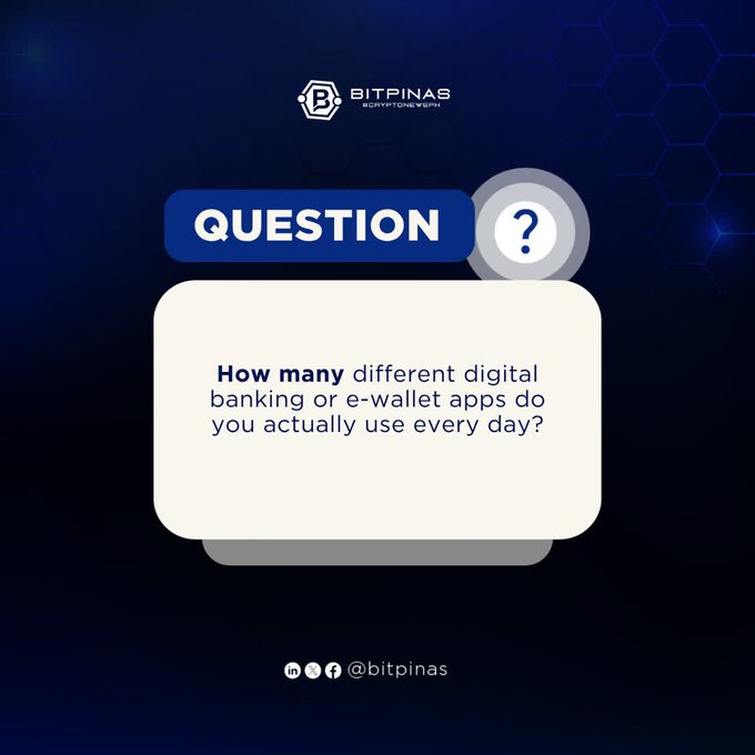 A graphic from BitPinas (cryptonewsph) asking the question 'How many different digital banking or e-wallet apps do you actually use every day?'