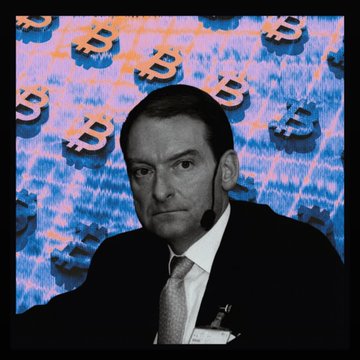 A black-and-white portrait of SEC Chairman Paul Atkins is overlaid with a vibrant, repeating pattern of orange Bitcoin (₿) symbols, visually tying the regulator to the cryptocurrency landscape his agency is seeking to govern. The image illustrates the new SEC custody framework for crypto assets, representing the intersection of traditional securities regulation and digital finance.