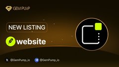 A "NEW LISTING" announcement from GemPump featuring the token named "website" with its green logo, promoted alongside the caption highlighting a +2400% gain since listing on GemPump.