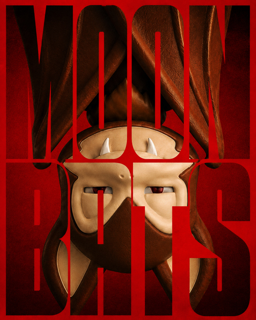 Stylized poster art features a lion-like cartoon character with sharp teeth behind bold red text reading 'MOON BROS'.