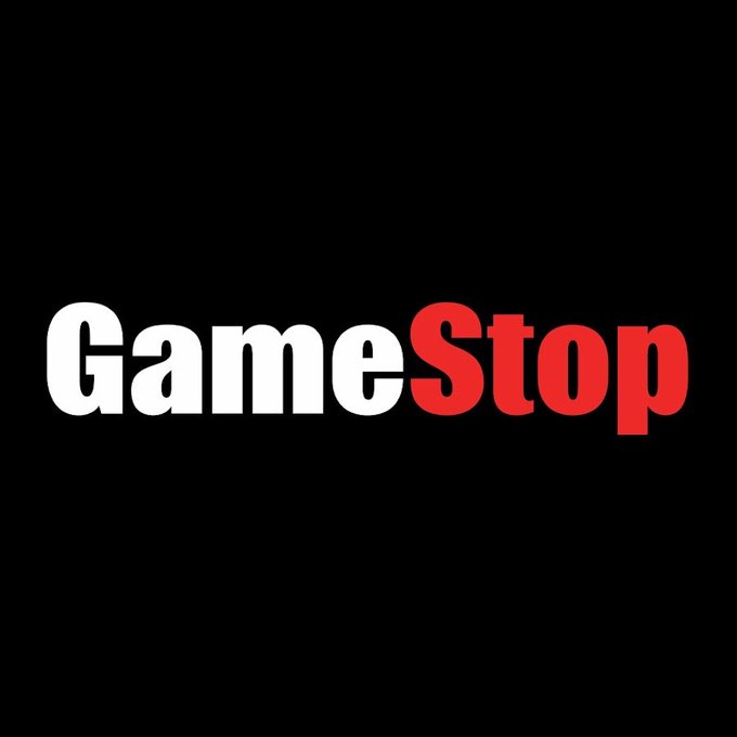 The GameStop logo displayed in white and red text on a solid black background.