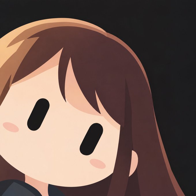 A close-up cartoon avatar of a character with brown hair, simple dot eyes, pink blush cheeks, and a small smile against a dark background.