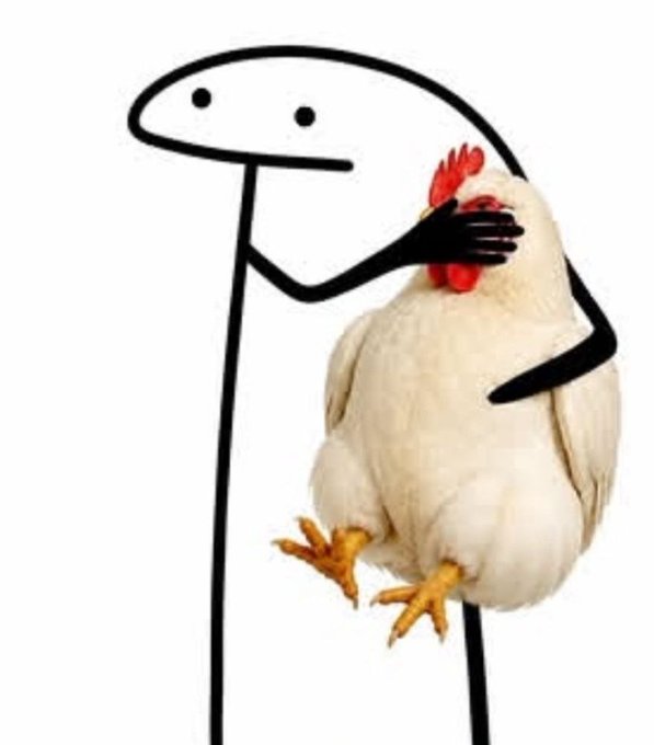 A simple black stick figure illustration with its hand covering the face of a white chicken, humorously depicting a facepalm gesture.