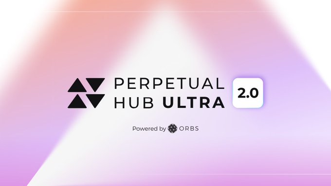 A logo reading 'PERPETUAL HUB ULTRA 2.0' with 'Powered by ORBS' beneath, set against a pink and white gradient background.