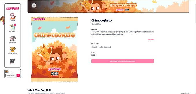 The screen shows a webpage promoting a new game called "Chimpcognito" which features an orange design with brown and white text elements, giving it a jungle theme. A banner ad at the top suggests that there is a free pack available for testing the game. The image also contains small text elements such as a logo and a website link, indicating where the game can be purchased or played online. The post emphasizes the new collectible aspect of this game but warns about the maximum redeem limit reached, which might affect gameplay experiences.