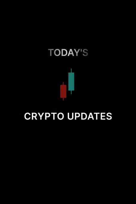 A black graphic with the text "TODAY'S CRYPTO UPDATES" displayed between a red and green candlestick chart, serving as a title card for daily cryptocurrency market news.