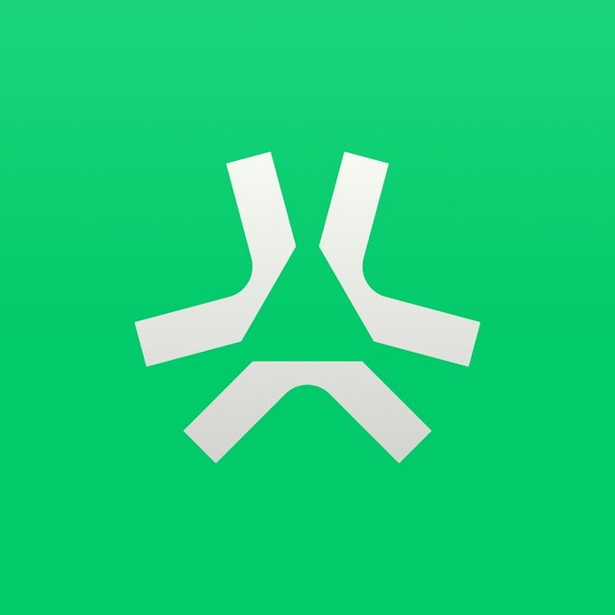 A stylized white geometric logo resembling an abstract "X" or molecular structure is centered on a vibrant green background. The minimalist, tech-inspired design visually reinforces the post's theme of Abstract pivoting toward AI and crypto innovation.