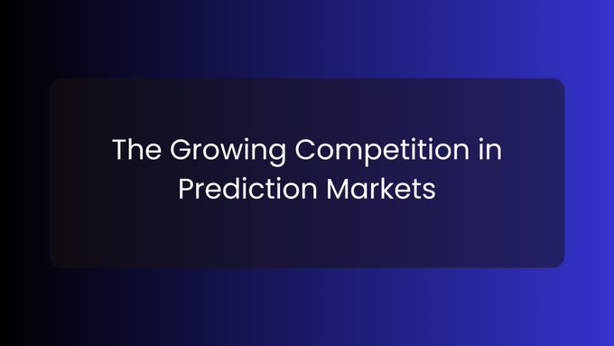A title slide reading 'The Growing Competition in Prediction Markets' displayed on a dark blue gradient background.