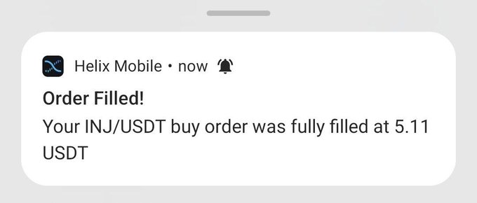The image shows a screen with an email, possibly from a company named "HELIX Mobile" or "injuct.usdt". The text says that someone has purchased more injuct than they can show off yet, implying that there is a new item available for purchase. It also mentions that the order was filled at 5:11 AM and is now status #20626.