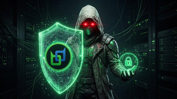 A hooded hacker with glowing red eyes stands in a dark server room, holding a neon-green digital shield bearing the "BDX" Beldex logo, while projecting a glowing padlock in their other hand—visually reinforcing the post's theme of secure, private browsing through BelNet.