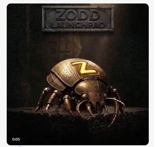 An artistic rendering of a golden scarab beetle with a 'Z' on its back, displayed on a dark background under the title 'ZODD LAUNCHPAD'.