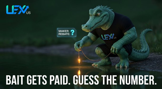 LEX US promotional image featuring a 3D-rendered alligator wearing a LEX US t-shirt fishing at night with a 'MAKER REBATE: ?' sign, accompanied by the text 'BAIT GETS PAID. GUESS THE NUMBER.'