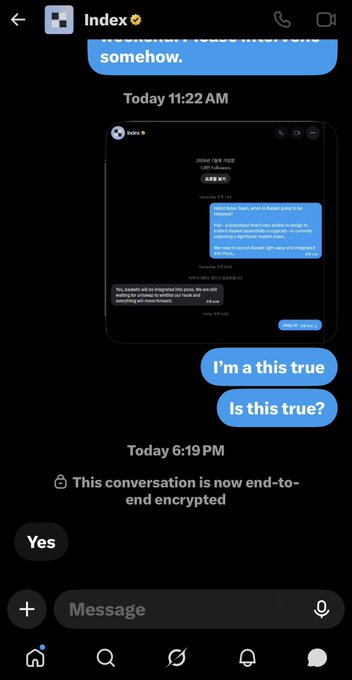 A screenshot of an Instagram direct message conversation with 'Index' discussing a 'true route' message, with replies saying 'I'm a this true' and 'Is this true?'