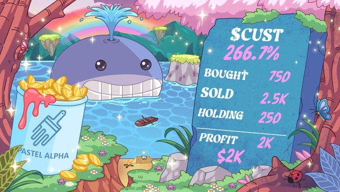 The image features a pastel-themed graphic with elements such as a whale, a bird, flowers, rocks, and trees. The background depicts an ocean scene with blue water, floating clouds, and other objects found in nature. The text in the image seems unrelated to the content of the post by Pastel Alpha, which is focused on promoting an album or art piece. It appears that the focus should be on the artistic elements within the pastel-themed graphic rather than directly connecting it to the post about the artist and their work.