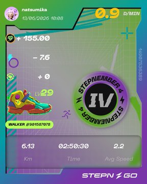 The image features a fitness tracking app with a purple background, displaying information about a user's workout progress. The app shows that the user has completed 6 kilometers of walking at an average speed of 5 km/h. There are also two different types of shoes on display in the image - one is yellow and the other is orange.