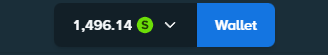 The image shows a digital wallet interface displaying a balance of 1,496.14 with a "Wallet" button, suggesting a gambling or gaming platform where viewers can claim bonuses or deposits. This relates to the promotional live stream post by devorek on Kick.com, highlighting a viewer bonus opportunity on Stake USA with the keyword "STAKE."