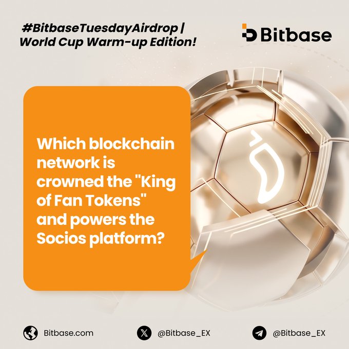 The image features an advertisement for a cryptocurrency ICO with the title "Which blockchain network is crowneded by 'King of Fan Tokens' and powers the Socios platforms?" The image contains an illustration of a soccer ball, which serves as the centerpiece for the question posed in the image. The answer to this question is the blockchain network that has been chosen to be crowneded.