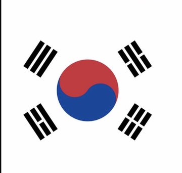 The image shows the South Korean flag, featuring the red and blue Taegeuk symbol in the center surrounded by four black trigrams on a white background. This national symbol relates to the post's mention of South Korea officially recognizing crypto as a national asset, with the accompanying hashtag referencing #Dogecoin.