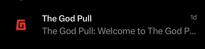 A dark interface showing a Roblox game notification titled 'The God Pull: Welcome to The God P...' posted 1 day ago.
