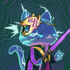 An illustration of an anthropomorphic animal character with a tiger-like head wearing blue and gold robes and wielding a glowing staff.