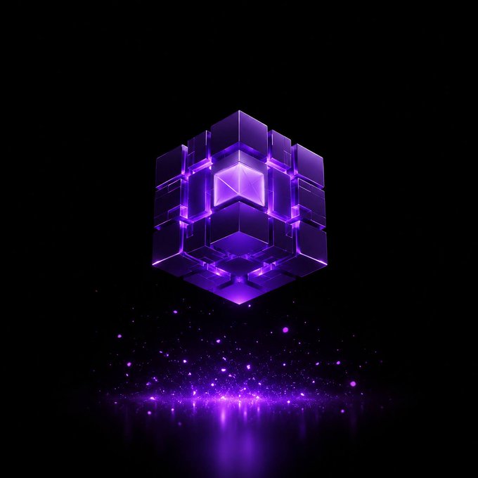 A glowing purple crystalline hexagonal structure floats above a dark surface with shimmering purple light particles, evoking a sense of otherworldly energy. The futuristic, gem-like imagery visually reinforces the post's teaser of an imminent "burst," fitting the dramatic, high-tech aesthetic associated with the #ANOME #BlockBurst #GameFi #Web3 themes.
