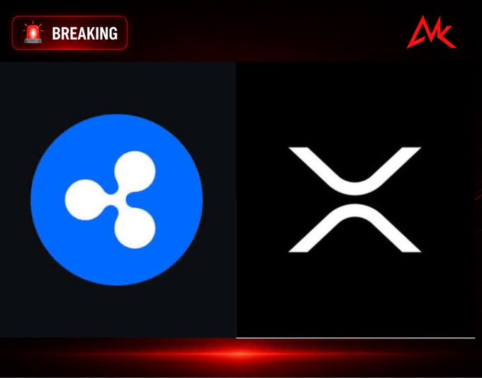 A breaking news graphic displays the Ripple (XRP) logo next to the XRP ticker symbol against a dark background, with a red 'BREAKING' alert banner and an 'MK' logo.