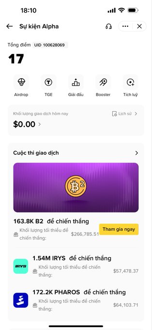 The image shows a phone screen displaying a list of items, including a purple coin with a gold center, along with other descriptions such as "Binance Alpha" and "AirDrop bắt đầu hẹo dần Ai". The post is titled "1 năm trước thôi, Binance ra mắt Binance Alpha, AirDrop bắt đầu hẹo dần Ai", and it appears to be a discussion or review of the items on display.
