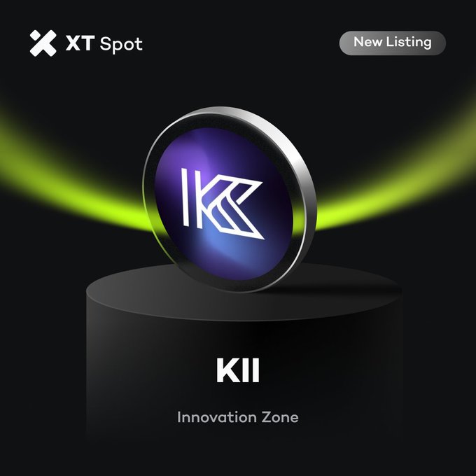 A digital advertisement from 'XT Spot' featuring a 3D metallic sphere with a 'K' logo, labeled 'KII Innovation Zone' against a black background with a green swoosh.