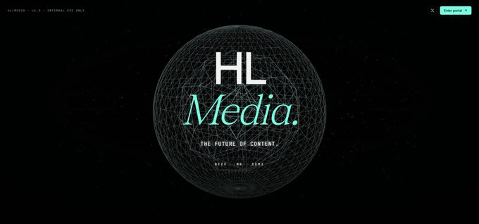 The image features a website called "HL/MEDIA ATH". It has a black background with white text that reads "HL/MEDIA", which is the main focus of the image. The website also includes a logo, a blue circle containing a green dot in the center, and the words "THE FUTURE OF CONTENT" written below it.