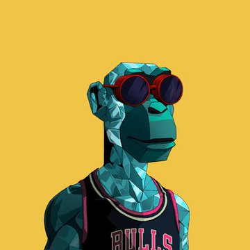 The image shows a low-poly, geometric-style teal monkey wearing red round sunglasses and a black tank top with "BULLS" in red text, set against a yellow background—fitting the caption about endurance ("I can do this all day") while tying into the @OrbisOnSOL and @Primatesnft crypto/NFT branding with its stylized primate mascot and bold sportswear aesthetic.