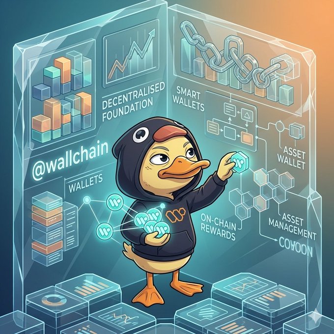 The image features a cartoon duck wearing a hoodie with the words "Wallchain" written on it. The duck is holding up blocks of data, which are connected by chains, suggesting that this is an interactive digital art piece or a social media platform designed for users who value quality content and meaningful connections over fleeting attention spans.

The post about @wallchain highlights how this new approach to online engagement focuses on providing high-quality, valuable content rather than just generating short-term spikes in popularity. This shift has the potential to change the way people interact with social media platforms by encouraging them to prioritize substance and depth over shallow engagement.