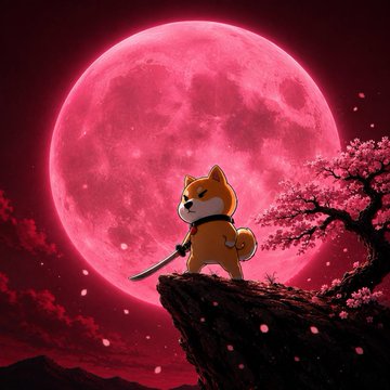 An anime-style Shiba Inu samurai stands heroically on a cliff with a katana drawn, set against a dramatic glowing pink full moon and cherry blossom branches. The image's bold, warrior-like energy visually echoes the post's message about $BABYSHIB rallying original SHIB community members, with the fierce canine symbolizing the meme coin's fierce new momentum.