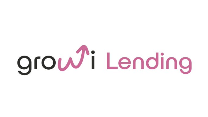 A logo for 'gowi Lending' featuring the word 'gowi' in black with a pink arrow curling over the 'i' to form a heart shape, followed by 'Lending' in pink.