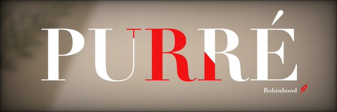 The image displays the word "PURRÉ" in bold white and red lettering against a beige background, with "Robinhood" text and a red feather logo in the bottom right corner. It serves as a promotional graphic for a Freemint Raffle associated with the @purreh00d account, as mentioned in the accompanying post.