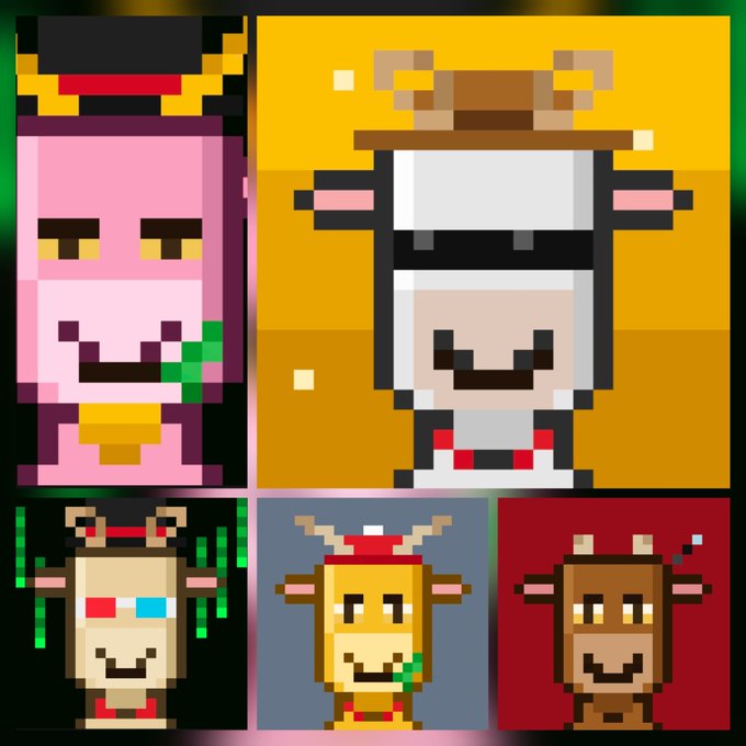 Collage of pixel art avatars featuring stylized characters with various animal-themed hats and accessories in different colored panels.