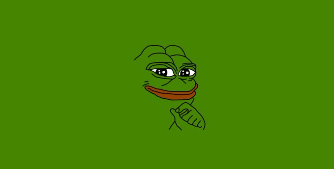 The image features a hand-drawn cartoon of a Pepe the Frog character with half-lidded eyes and a knowing smirk, resting his chin on his hand against a green background. The image visually represents the confident optimism expressed in the post about $PEPE's potential comeback, capturing the smug "you'll never catch me fading" sentiment through Pepe's self-assured expression.