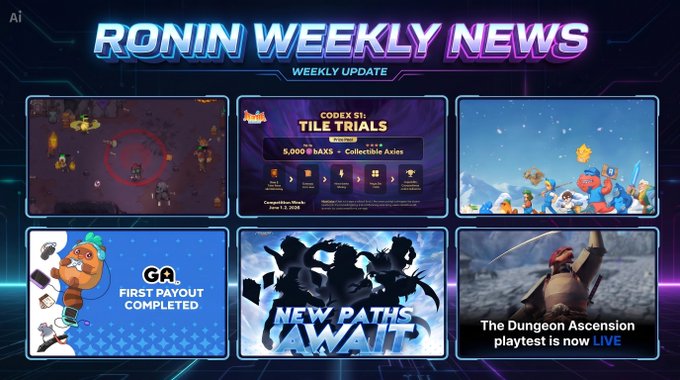 A graphic design featuring a collage of different video game scenes with text about a new video game being released that is currently available for download at @ROLAmericas, @Moku_GSG, or @Kojin_gg. It is also described as an update to @The_Beacon_GG and @Zone 2 in The Beacon. The design includes pictures of various games and text about the new game's gameplay, prizes, and its release status.