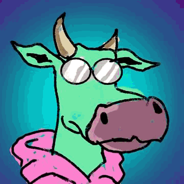 A cartoon cow with round glasses and a pink hoodie against a blue background, fitting the playful "H00Fz" meme branding for a Robinhood wallet-drop promotion. The goofy, brainless cow character matches the post's humorous tagline about "zero brain, four legs."