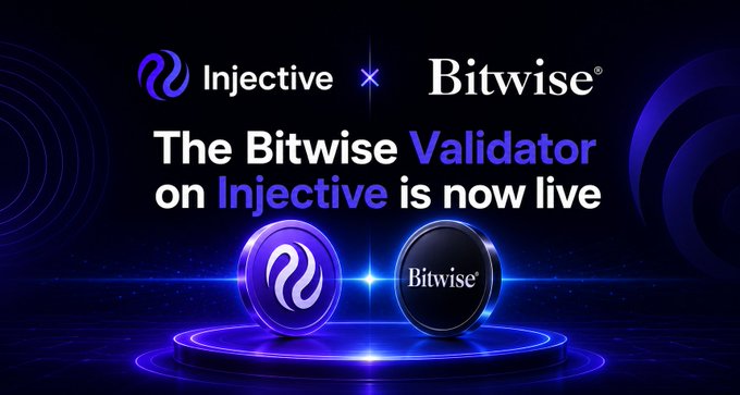 Promotional graphic announcing 'The Bitwise Validator on Injective is now live' featuring both companies' logos.