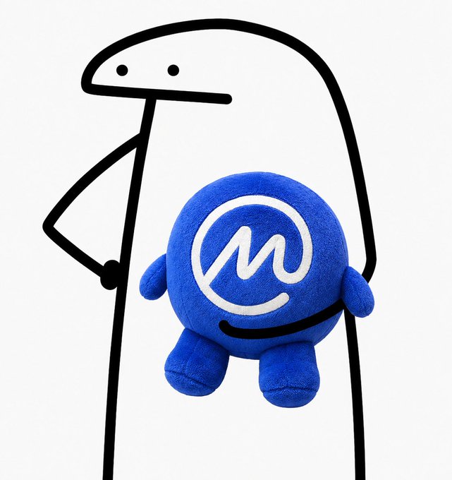 A simple stick-figure character holds a blue plush mascot featuring a white "@" symbol, humorously representing CoinMarketCap ("CMC"), the popular cryptocurrency tracking platform, as if to say "sir, this is a coinmarketcap."