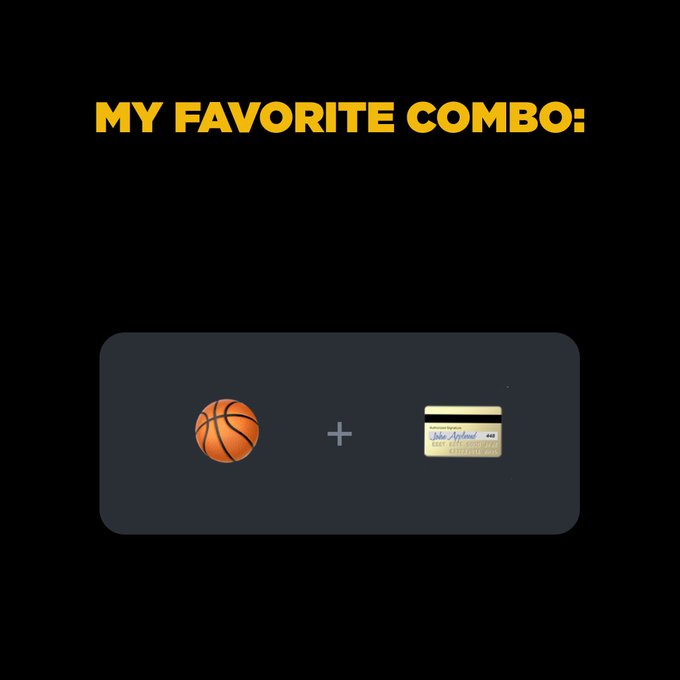 A graphic with the text 'MY FAVORITE COMBO:' above a basketball emoji, a plus sign, and a jar emoji.